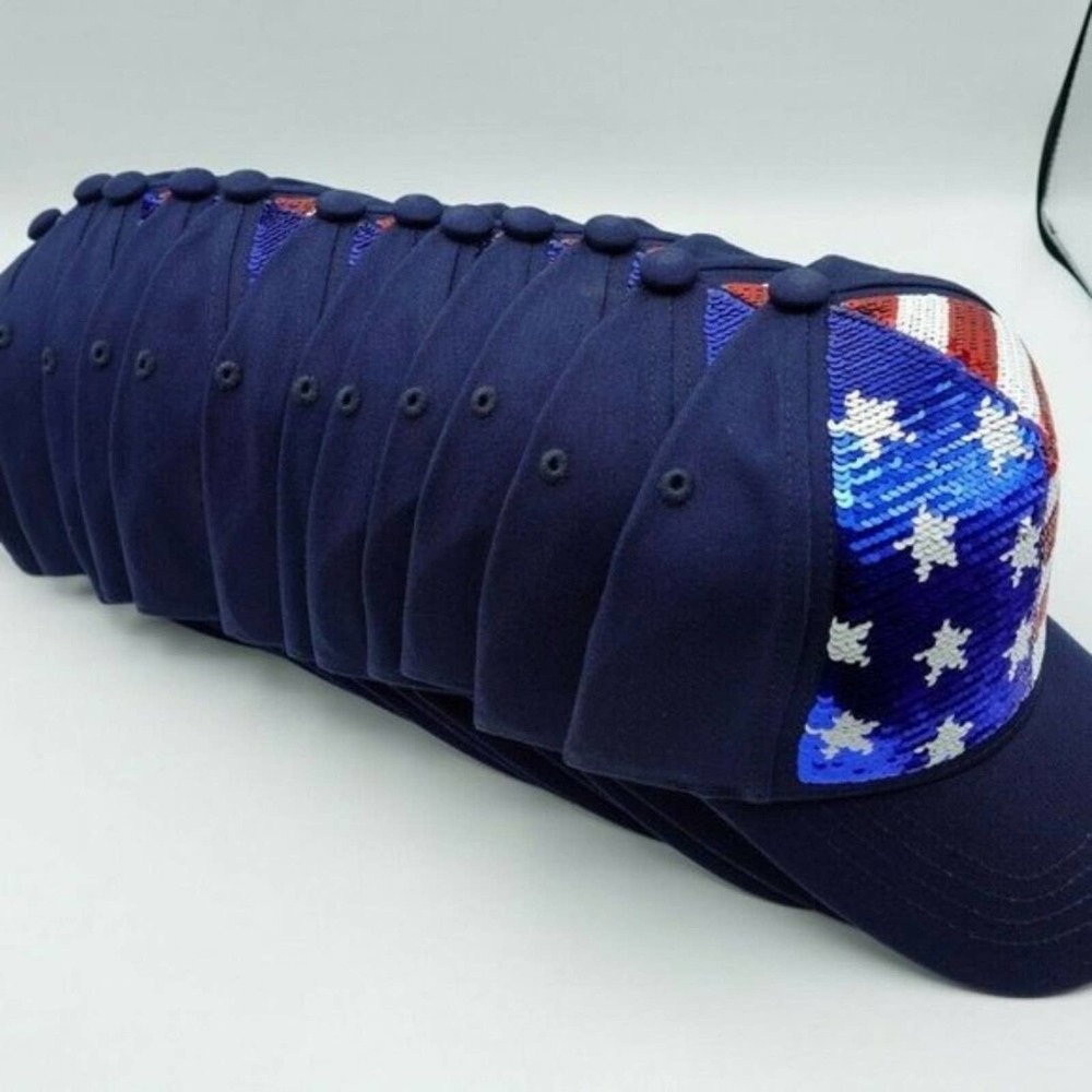 NWT Case pack of 12 Snap Back USA Flag Sequins Adult Sm Hats Kids OSFM